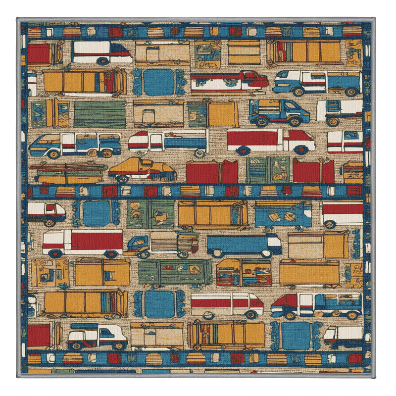 Machine Washable Transportation Gray Area Rug, Square 8'