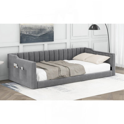 Lit de repos simple simple TG et pochette de rangement latérale, gris