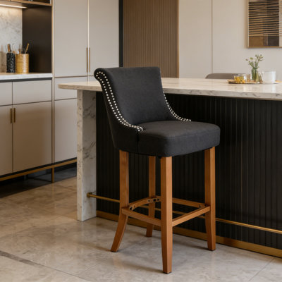 Bar Stools,upholstered Backrest Counter Height Bar Stool, With Solid Wood Legs Fabric Chairs