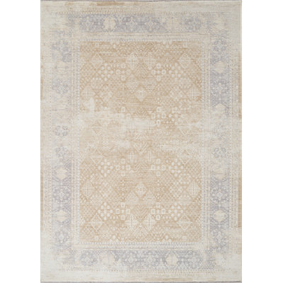 Mona Power Loom Polyester Geometric Area Rug in Beige/Light Blue