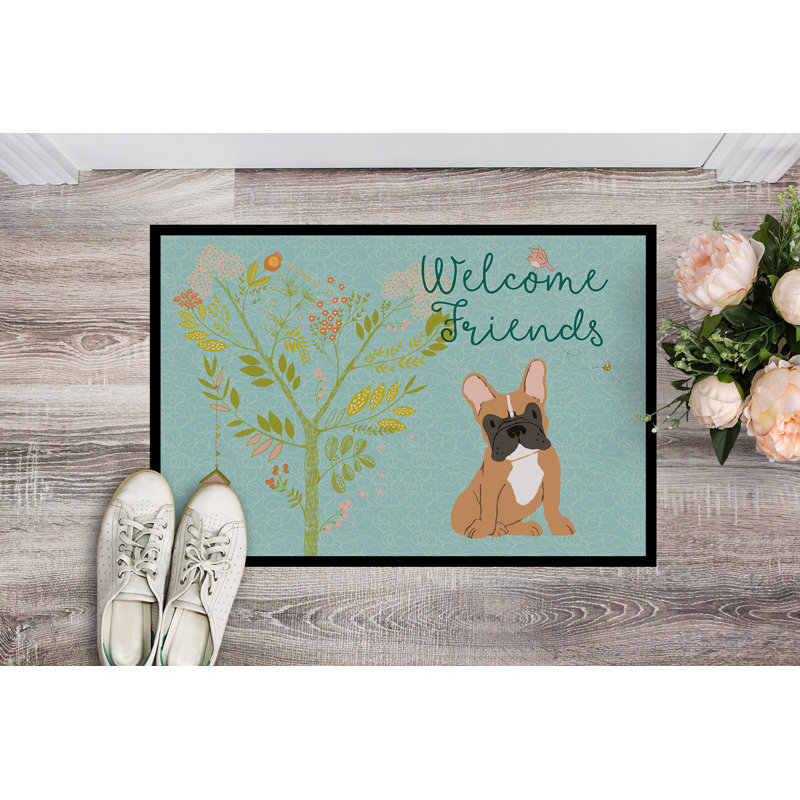 Tapis de porte pour l’extérieur antidérapant french bouledogue Yonker, Bouledogue français brun clair