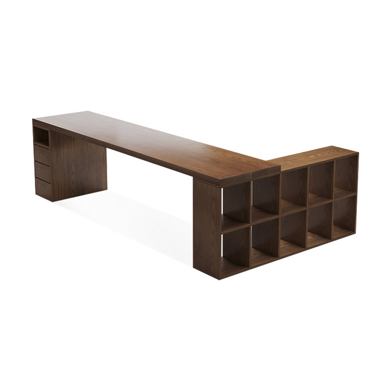 Light-walnut L-Shaped Solid Wood desks, 29.53" H x 94.49" W x 68.9" D, Right