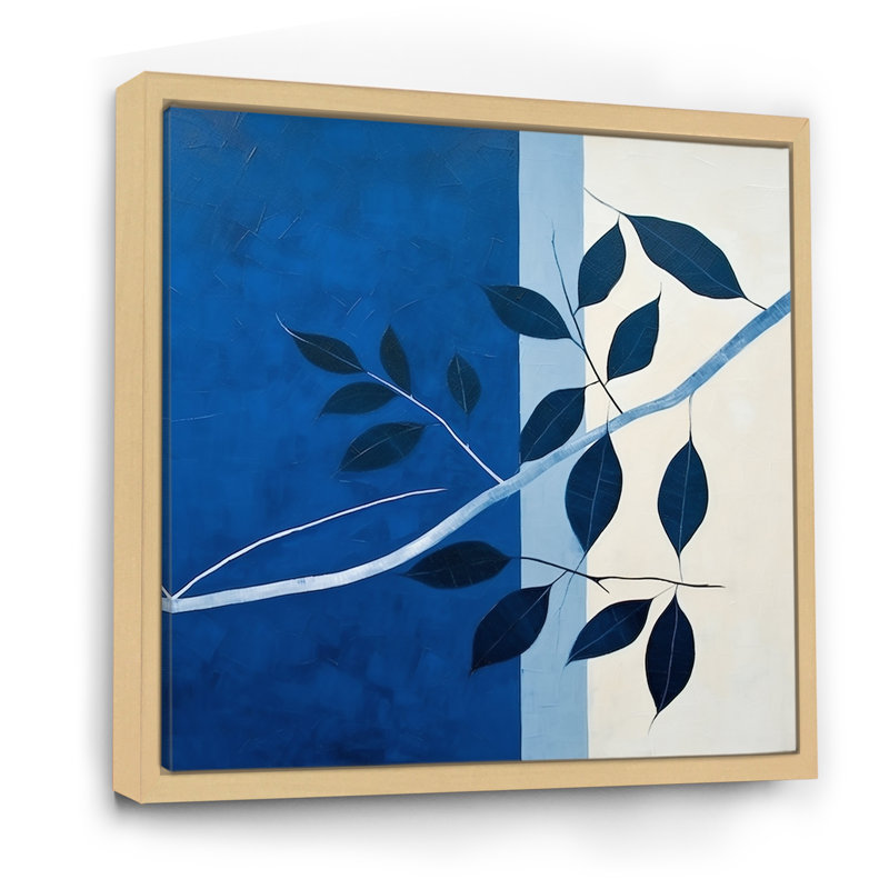 Silhouette de feuilles bleues saphir II, H 24 po x l 24 po x P 1 po, Cadre naturel flottant