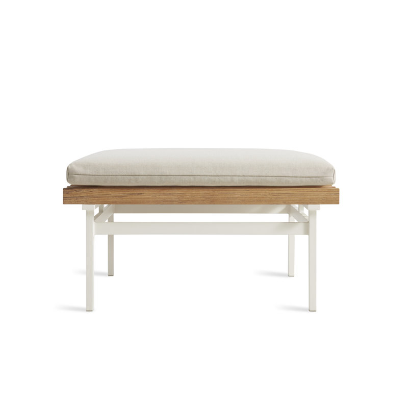 Perch Outdoor Teak Ottoman, White, Sunbrella Oasis
