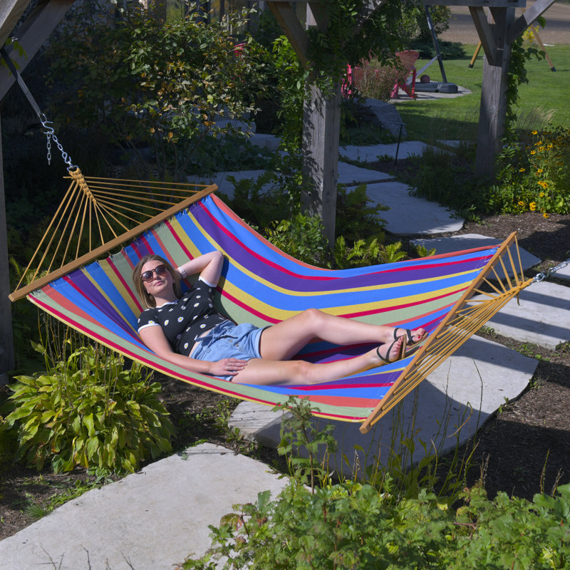Vivere Double Cotton Spreader Bar Hammock, Purple