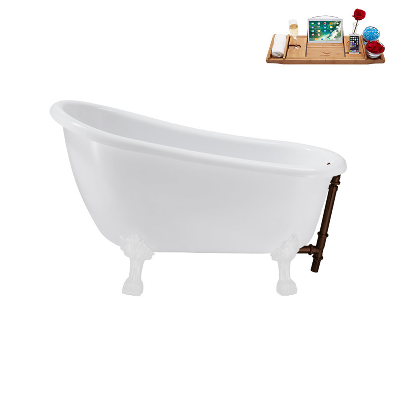 53.1'' x 25.6'' Freestanding Soaking Acrylic Bathtub, Glossy White, Matte Oil Rubbed Bronze