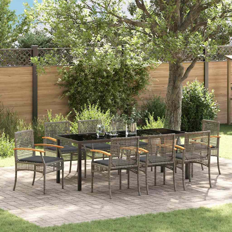  Ensemble de salle à manger de jardin avec coussin 9 pièces en rotin gris et noir, Black