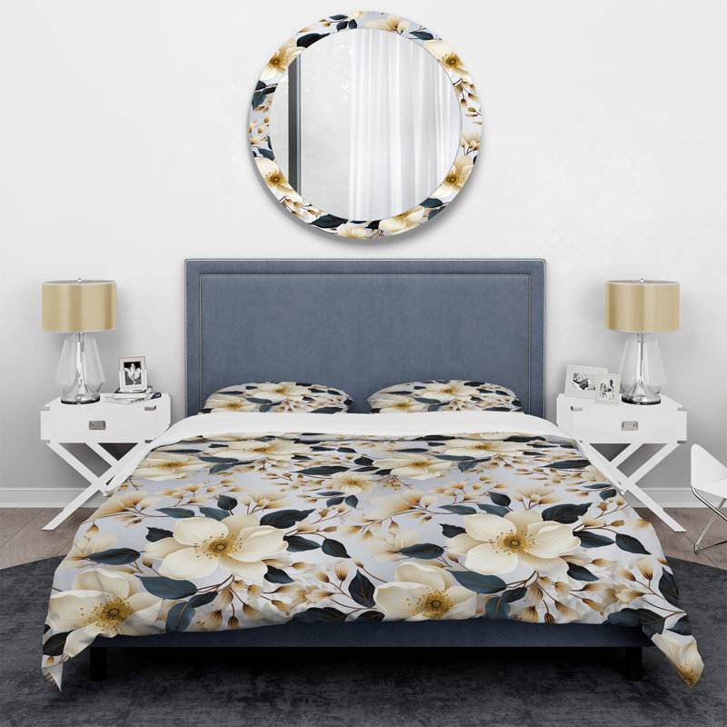 Ensemble de housse de couette White Poppies Minimalist Floral Elegance V, Housse de couette simple + 1 taie décorative stan