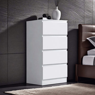 Carlton 4 Drawer Tallboy Chest Of Drawers. 40cm Wide. Matt Finish. Scratch Resistant. Modern No Handle Design.
