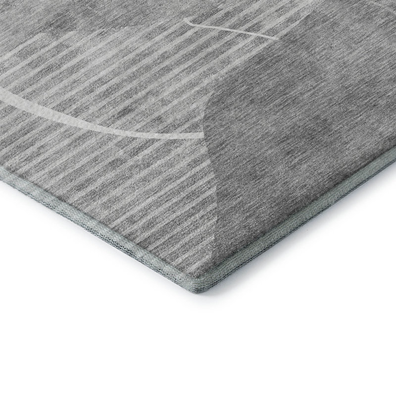 Gray Synthetic Rectangular Washable Rug 5' x 7'