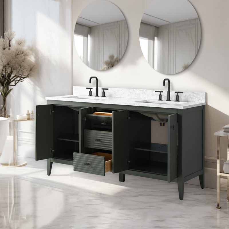 Ensemble de meuble-lavabo double 60 po, Linéaire vert rétro, Noir mat
