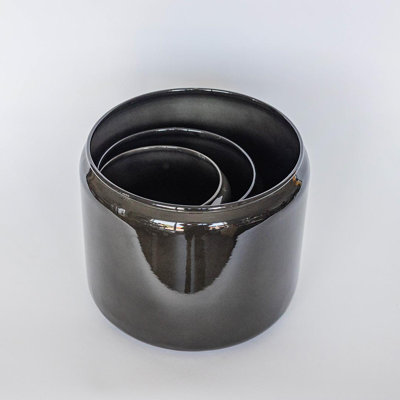 Set Of 3 Anthracite Shiny Cylinder Planters