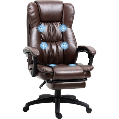 Fauteuil de bureau inclinable à vibrations, 6 modes, similicuir brun, repose-pieds, rembourrage extra épais, assise large