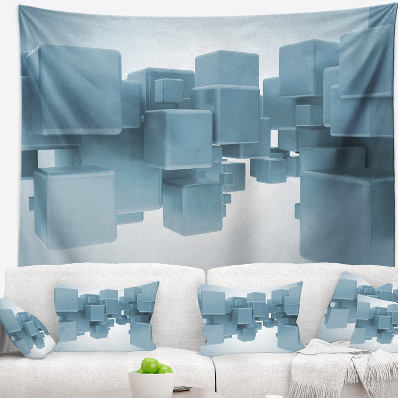 Tapisserie cubes 3d light blue, H 50 po x l 60 po
