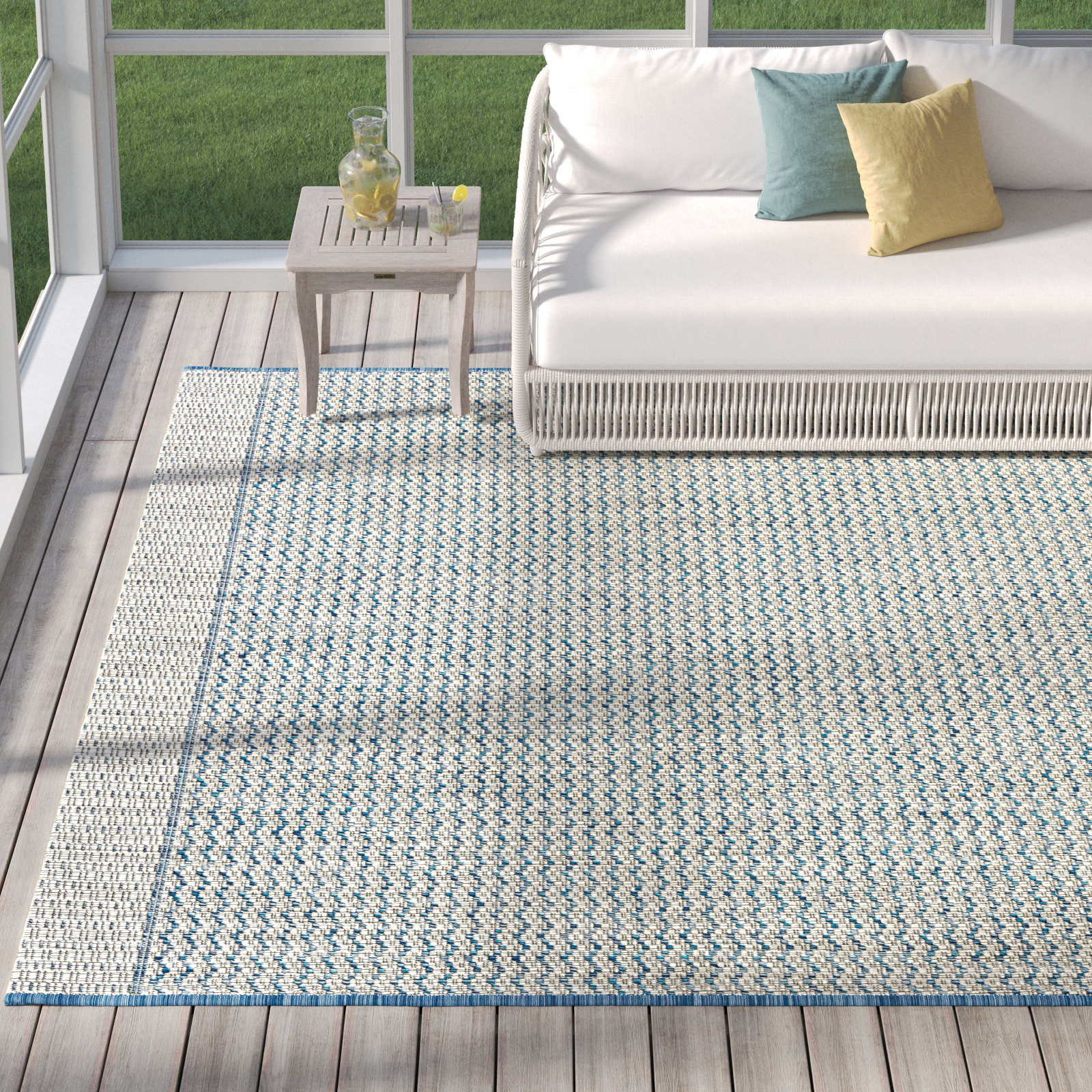 Isle Gray Blue Chevron Rug, Rectangle 3'11" x 5'10"
