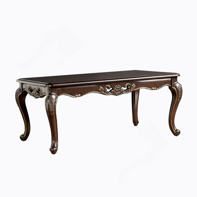 Traditional Style Coffee Table With Curved Legs, Carved Design, And Solid Wood Structure In Rich Java Finish