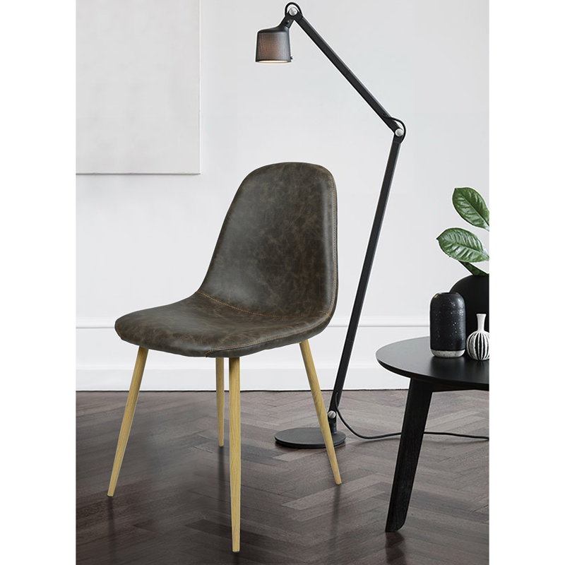 Santa Cruz 45cm H Genuine Leather Upholstered Side Chair, Dark Brown