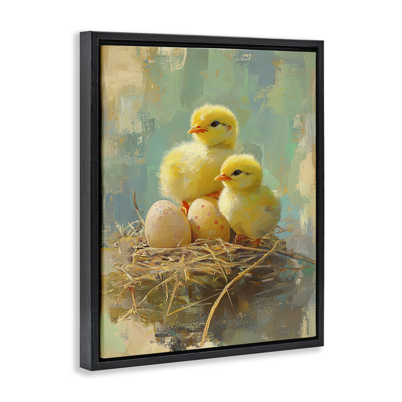Cadre flottant pour poussins et œufs de Pâques, design par Franklyn Gregory, Cadre flottant noir de jais, H 21 po x l 17 po