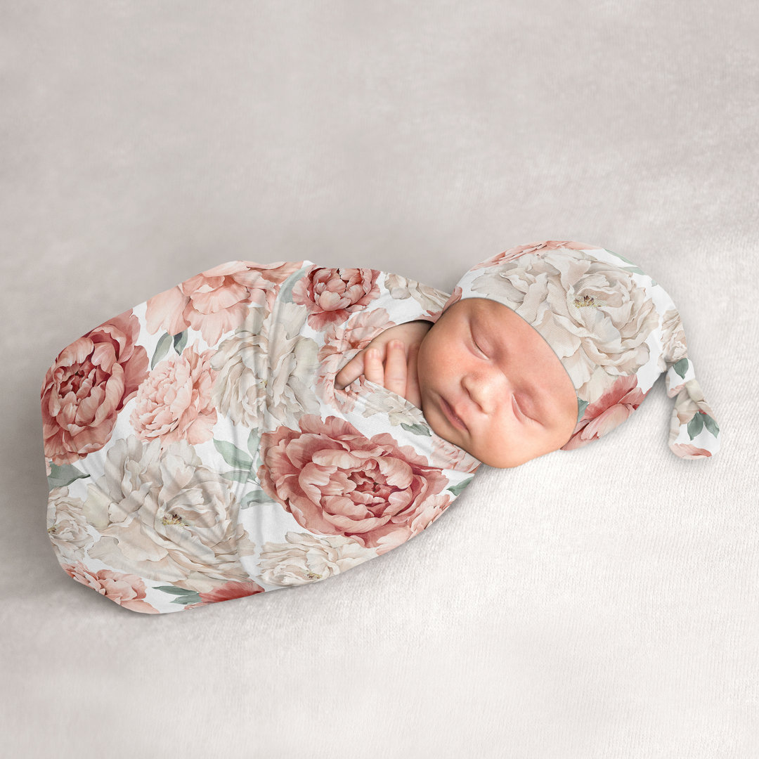 Peony Floral Garden Pink and Ivory Baby Cocoon and Beanie Hat Sleep Sack Set by Sweet Jojo Designs (Set of 2) Sweet Jojo Designs