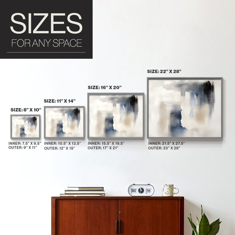 Abstract Series-CIX -Framed Print - Restickable, 16" H x 20" W, Grey