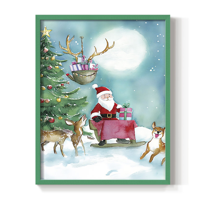 Christmas Holiday Art DCCLVI Framed Print - Solid Wood, Green, 11" H x 9" W