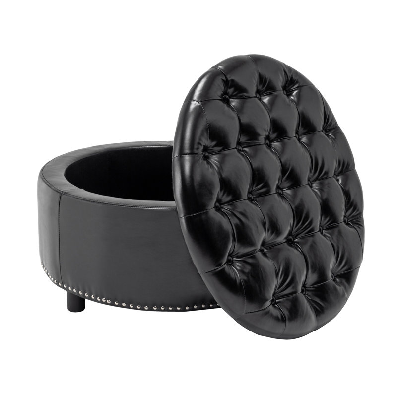 Repose-pieds rond en similicuir Kody, Similicuir noir