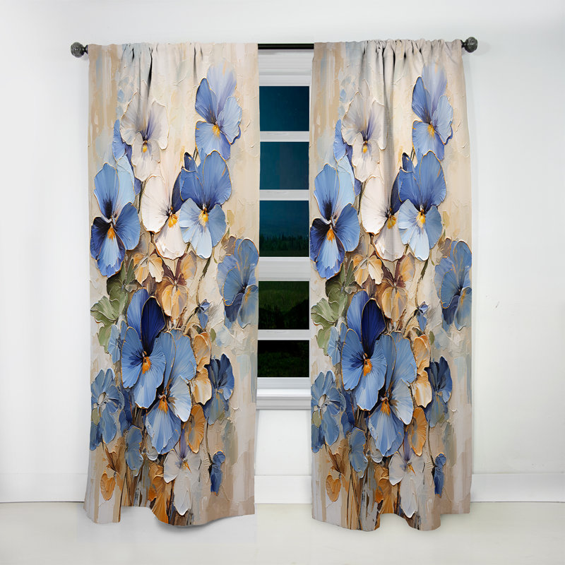Ellie Blue and Gold Minimalisme Pansy Radiance Bouquet II - rideau en velours traditionnel - 1 panneau, L 52 po x L 84 po
