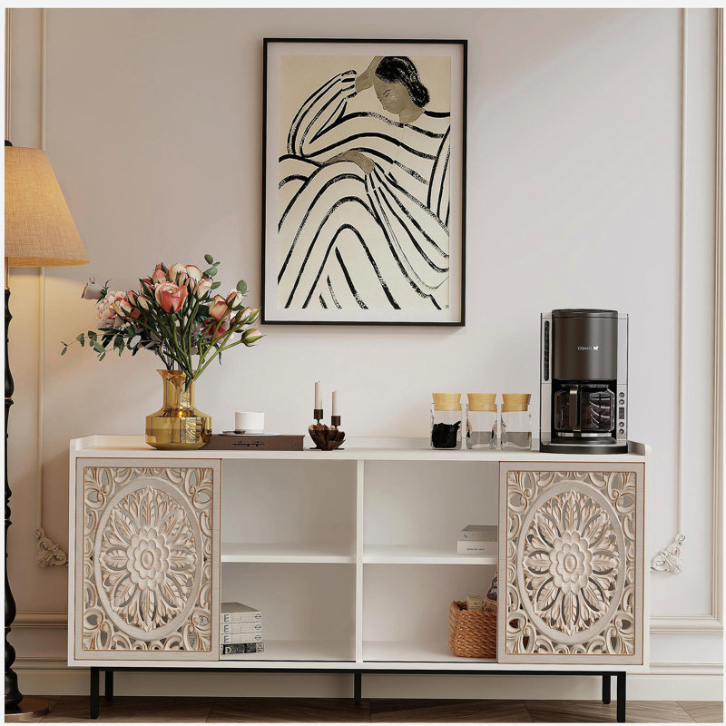 Meuble télé de style Mid-Century moderne avec rangement blanc et armoire de rangement