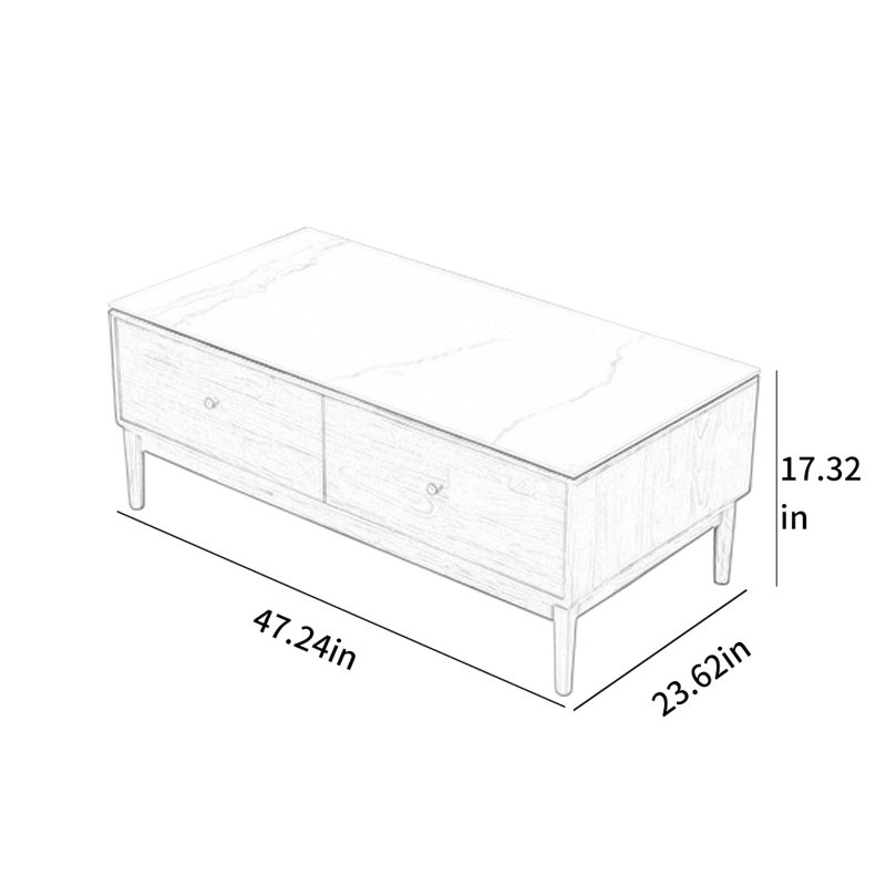 Coffee Table Oak Wood four Drawers,  Dark Brown