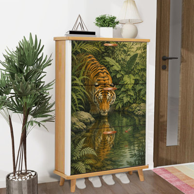 Shoe Storage Cabinet with 3 Flip Drawers for Tiger Drinking from Shoe Rack Storage Organizer
