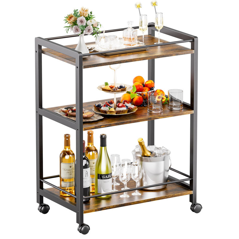 Becki Bamboo / Rattan Bar Cart, Brown, Black