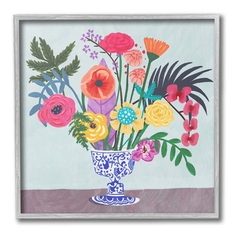 Bouquet moderne dans un vase, estampe numérique par Juliet Rose, Gris, H 24 po x l 24 po