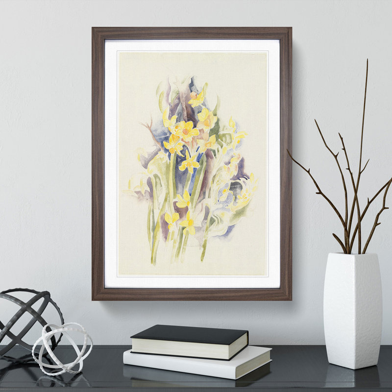 Small Daffodils by Charles Demuth - Picture Frame Painting, 36cm H x 27cm W x 2cm D, Walnut Framed