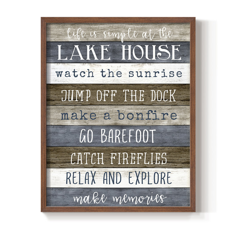 Simple Lake Rules, reproduction encadrée - bois massif, Noyer, H 21 po x l 17 po