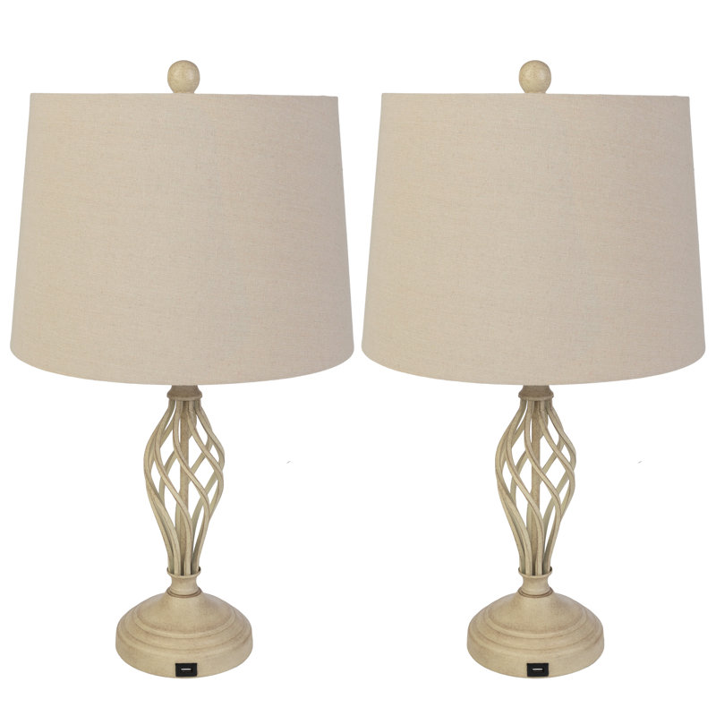 Bay Isle Home™ Modern Table Lamps Set with USB Charging Ports, LED Bulbs and Linen Shades, Sand, Sand