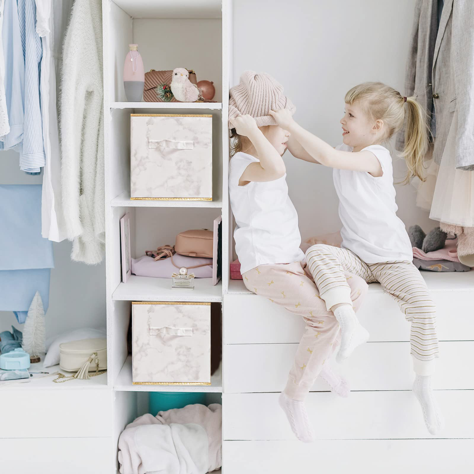 Everly Quinn Storage Cubes Organizer Bins 11 Inch Foldable Bins, Fabric Dual Handles Box