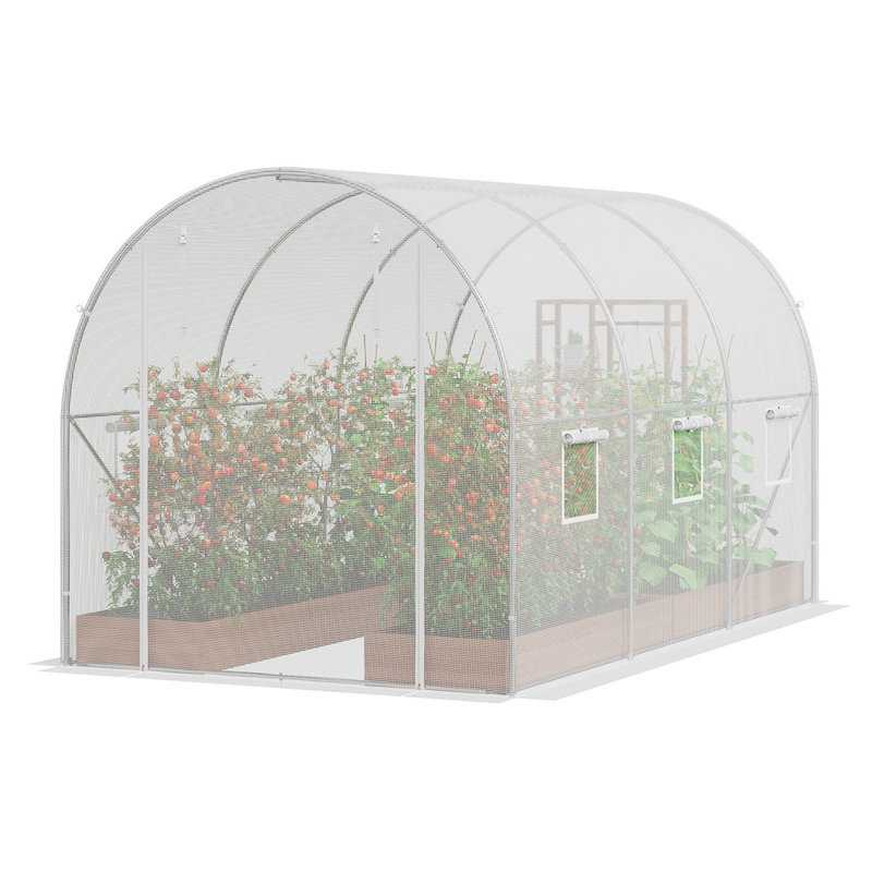 Walk-in Tunnel Greenhouse 9.58x6.43x6.23ft Galvanized Frame PE Cover White, White, 6.2' H x 6.4' W x 9.6' D