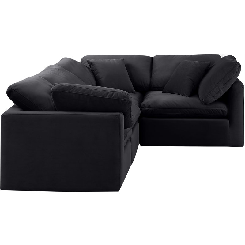 Itala Velvet L-Shaped Sectional Reversible, Black Velvet