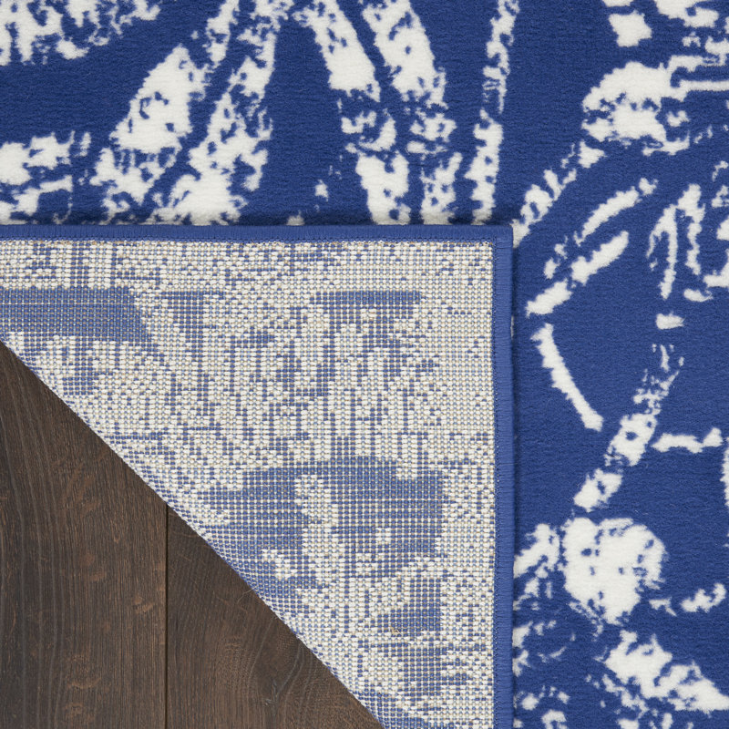 Tapis bleu marine en polypropylène tissé à la machine Yetty, Rectangle 7 pi x 10 pi