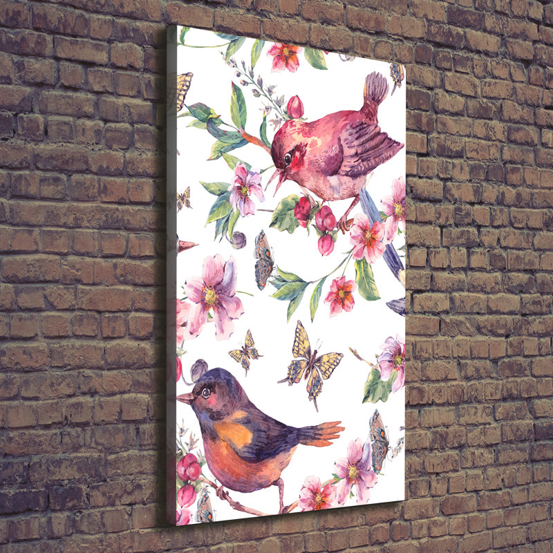 Birds Butterflies Flowers - Wrapped Canvas Print
