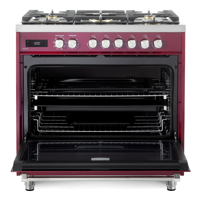 Verona Ultima 36" 5 Burner Single Dual Fuel Range, Burgundy