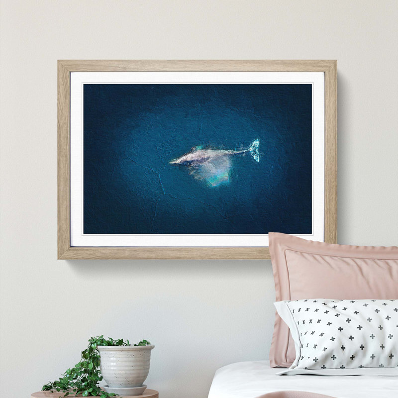 Swimming Dolphin - Picture Frame Painting Print, 27cm H x 36cm W x 2cm D, Oak Framed