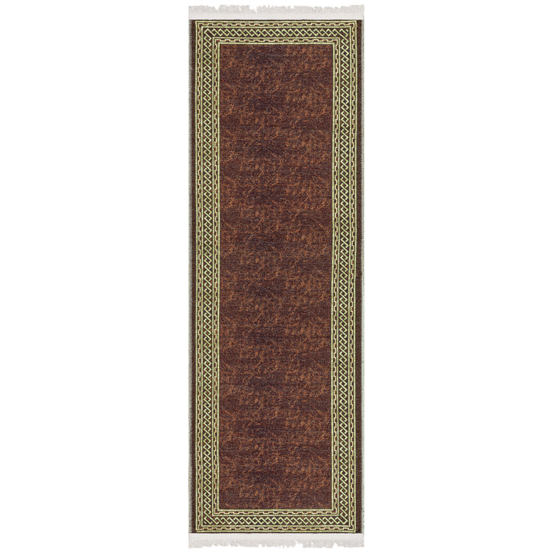 Tapis brun / doré lavable à la machine infroissable à bordure plate pour salon, couloir
