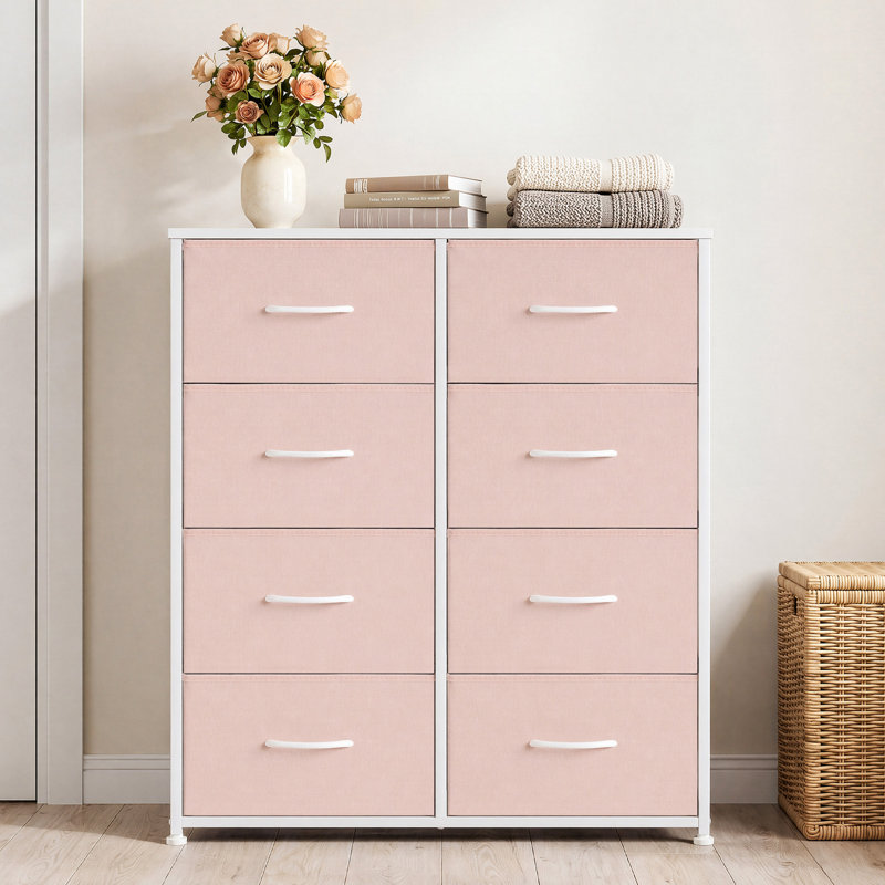Commode de chambre à coucher avec commode haute 8 tiroirs, Rose