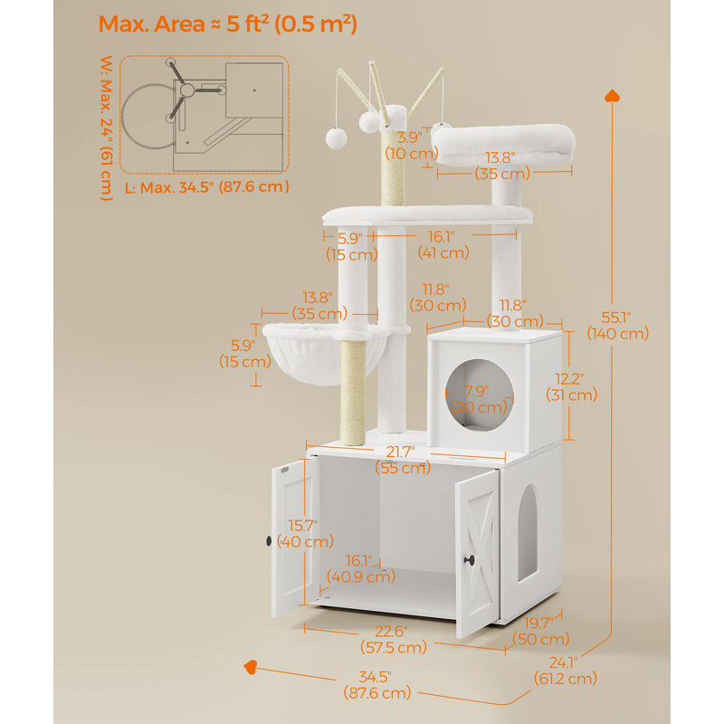 White Sisal 55.1" Cat Tree with Litter Box Enclosure