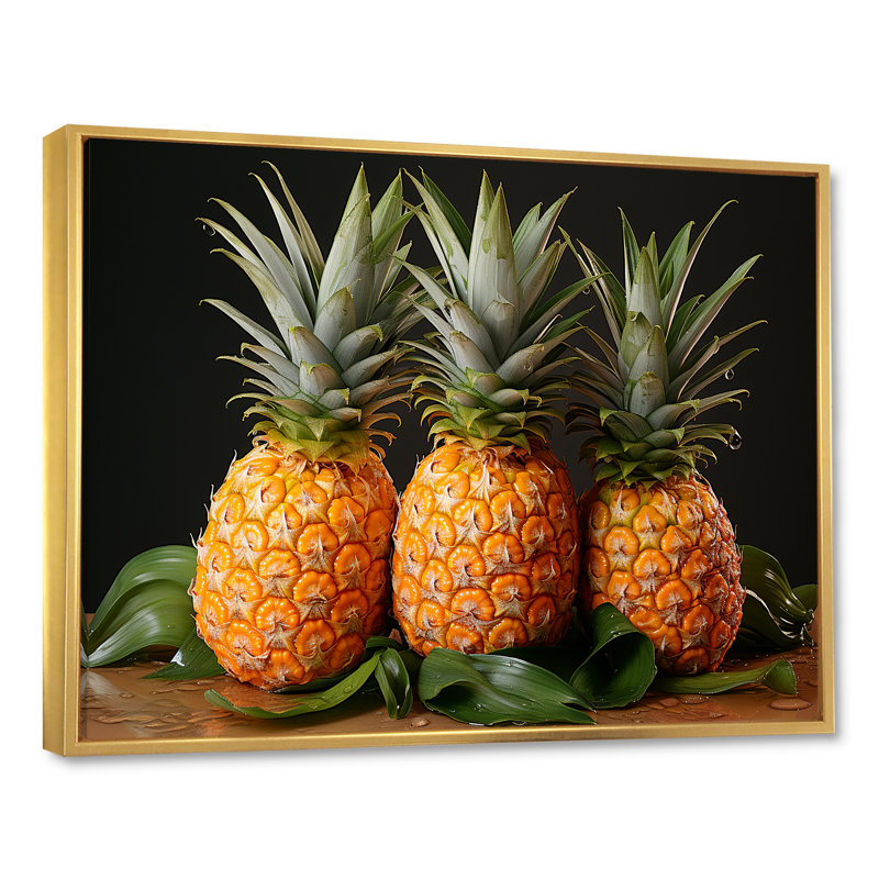 Doux ananas juteux délice, H 24 po x l 32 po x P 1 po, Cadre flottant doré