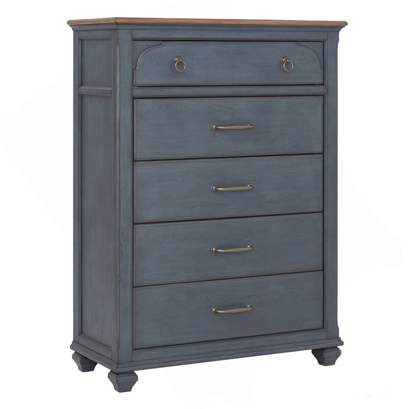 Commode à 5 tiroirs, aucun assemblage requis, finition bleue en velours côtelé