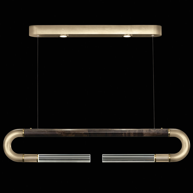 Luminaire suspendu linéaire avec peau Antonia, Feuille d'or / laiton / gris anthracite