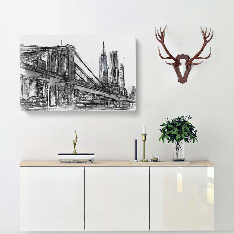 Brooklyn Bridge In New York In Abstract - Wrapped Canvas Print, 35cm H x 50cm W x 3cm D