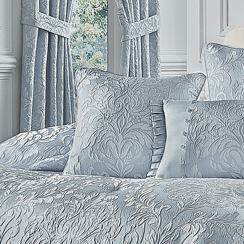 Malita 18" Powder Blue Damask Satin Throw Pillow